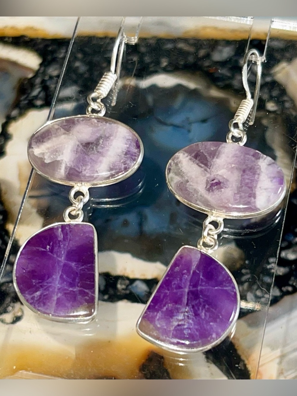 Chevron Purple Amethyst Earrings 2 1/2”